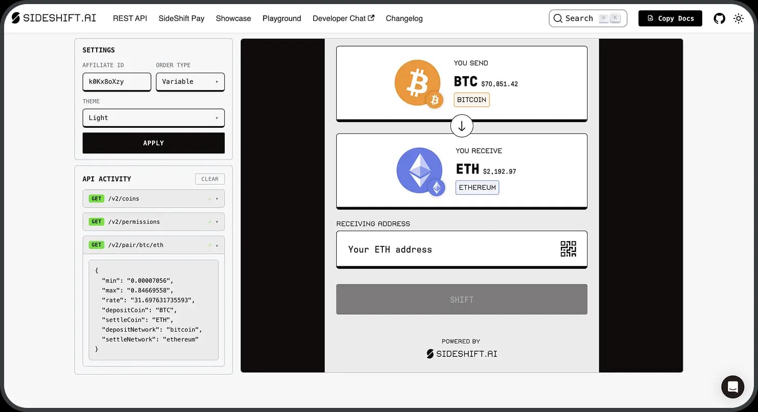 API Playground screenshot